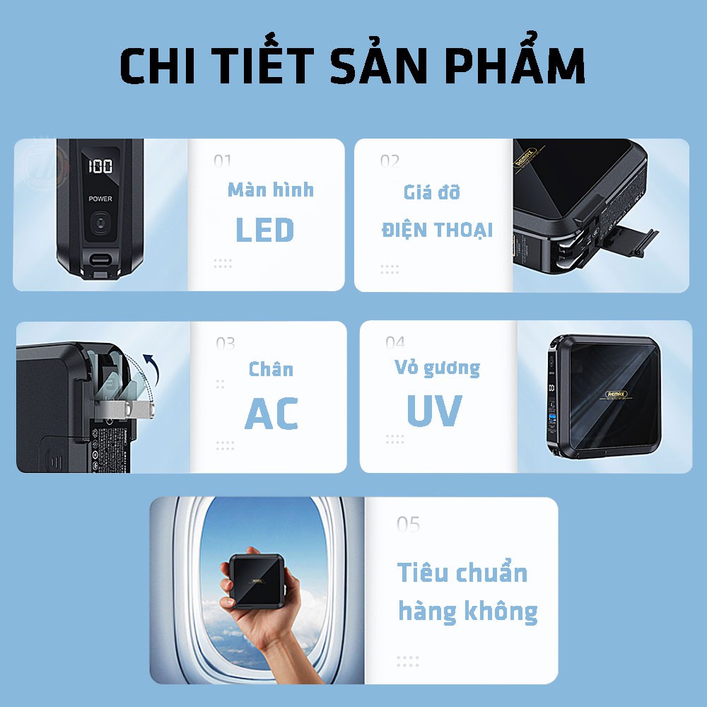 Sạc dự phòng 15000mAh có đèn led - Sạc dự phòng đa năng 22.5W tích hợp cốc sạc - Remax RPP 276