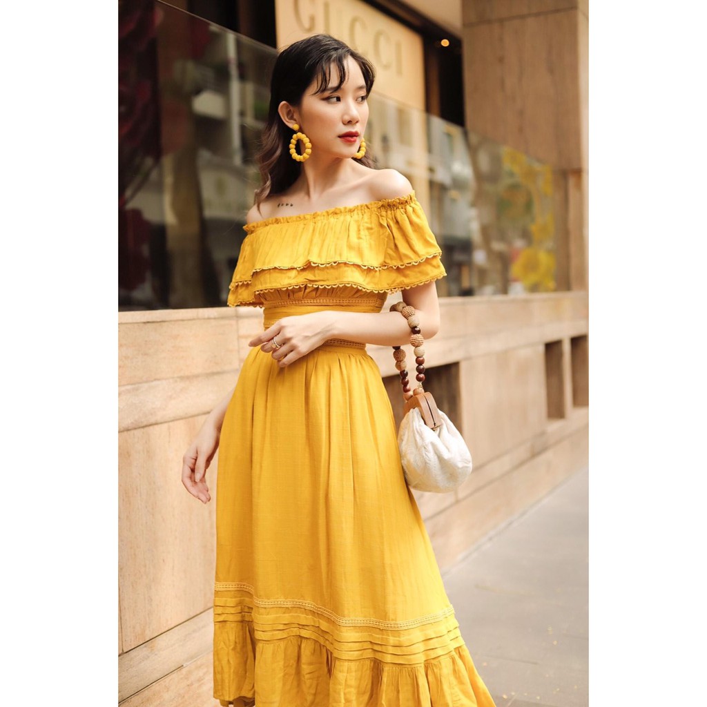 SÒ VINTAGE - LIE Set áo croptop bẹt vai và chân váy xòe viền ren | BigBuy360 - bigbuy360.vn