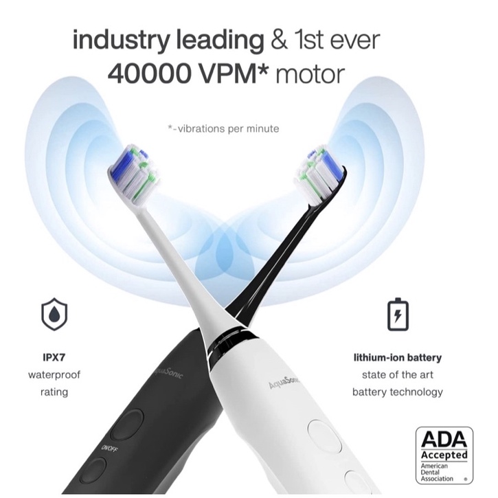 Set 2 Bàn chải điện AquaSonic DUO PRO - siêu trắng răng- Đèn kháng khuẩn - sạc không dây- kèm 10 đầu chải USA