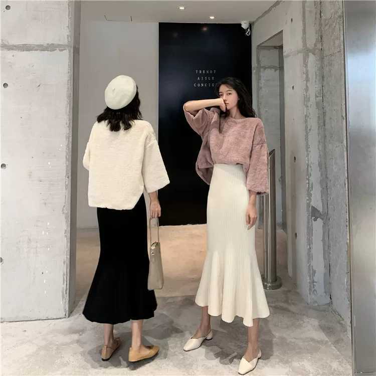 Chân váy dệt kim đuôi cá eo cao thời trang thu đông mới 2021