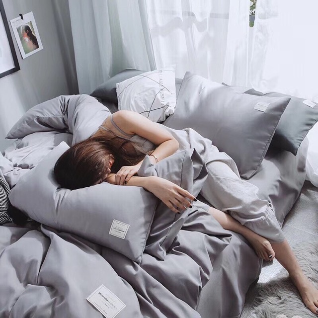 BỘ CHĂN GA GỐI COTTON TICI CAO CẤP ( CHĂN ĐÃ TRẦN BÔNG) XÁM TRƠN - ĐỦ KÍCH THƯỚC