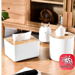 Hộp đựng giấy ăn để bàn có ngăn để đồ đa năng, hộp khăn giấy nắp gỗ tre cao cấp