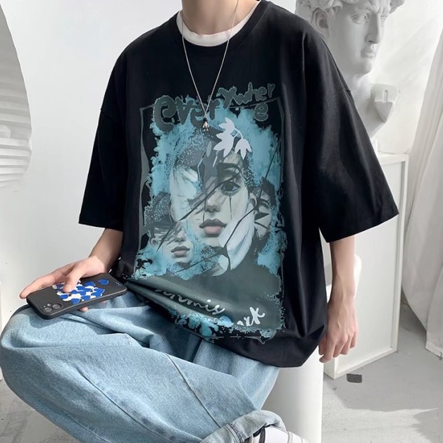 Áo thun MMIOT tay ngắn dáng rộng in họa tiết nhân vật hoạt hình graffiti thời trang mùa hè cho nam