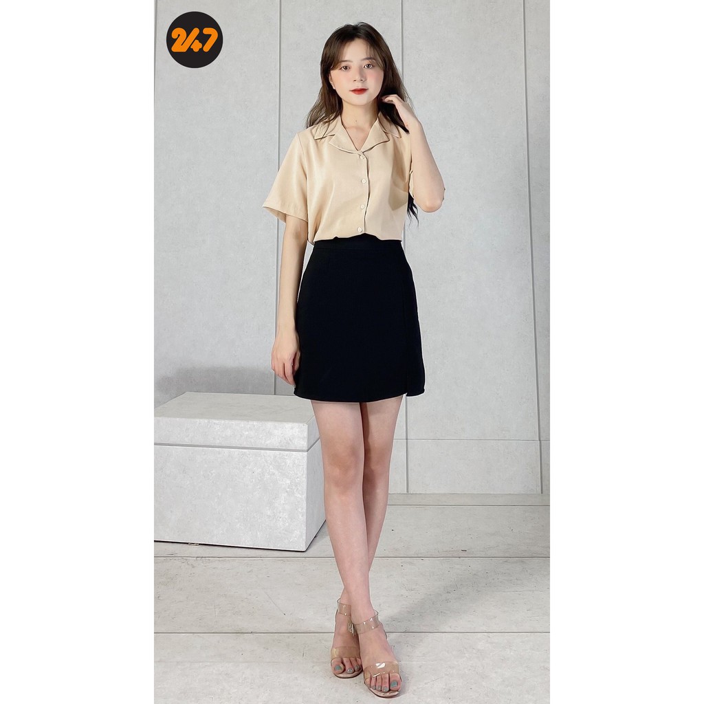 Áo sơ mi tay ngắn cổ vest màu be vintage ulzzang kèm video ảnh thật shop chụp