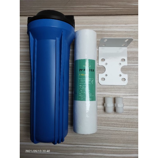 Com bo bộ lọc thô 10 inch ren 21 (cốc xanh+bát ren 21 và 2 kép nhựa ren 21, giá đơn, nesca, vít ), bộ lọc thô