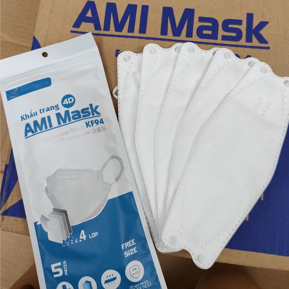 Set 50 khẩu trang 4D KF94 Ami Mask loại 4 lớp kháng khuẩn lọc bụi mịn Micado