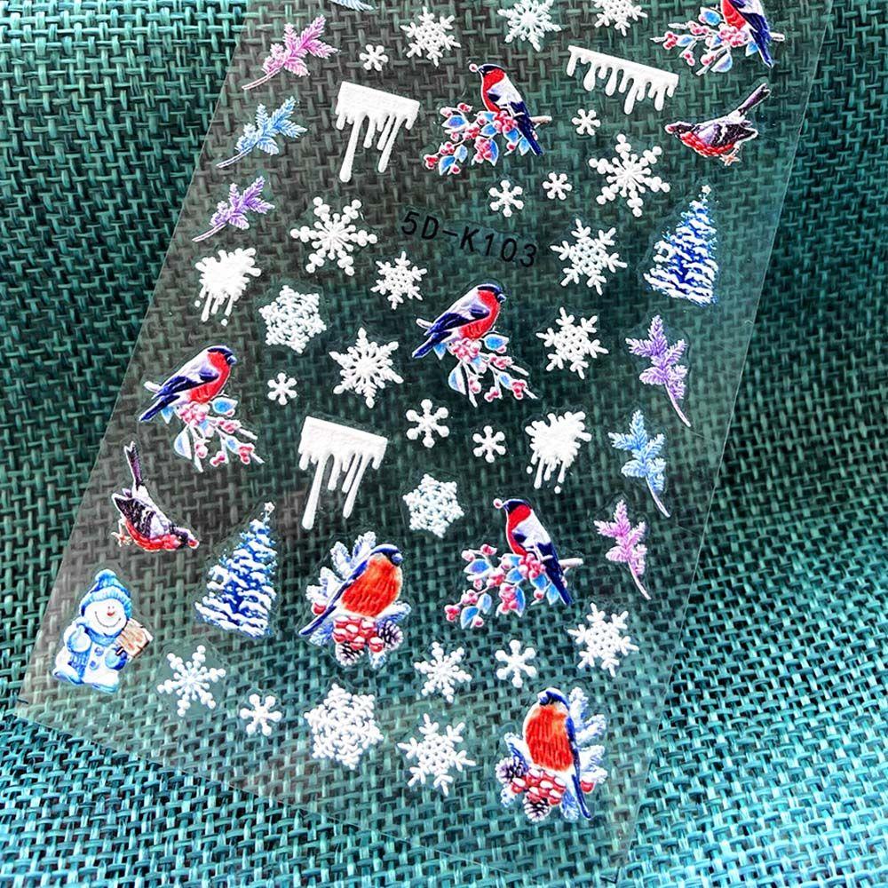 Nhãn Dán Trang Trí Móng Tay Nghệ Thuật Dập Nổi Họa Tiết Bông Tuyết Hoạt Hình Mùa Đông 5D DIY