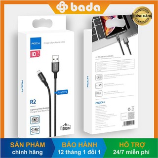 [Bada Shops] Cáp sạc nhanh Rock R2 Lightning cho iPhone | dây bọc dù chống rối, chống đứt