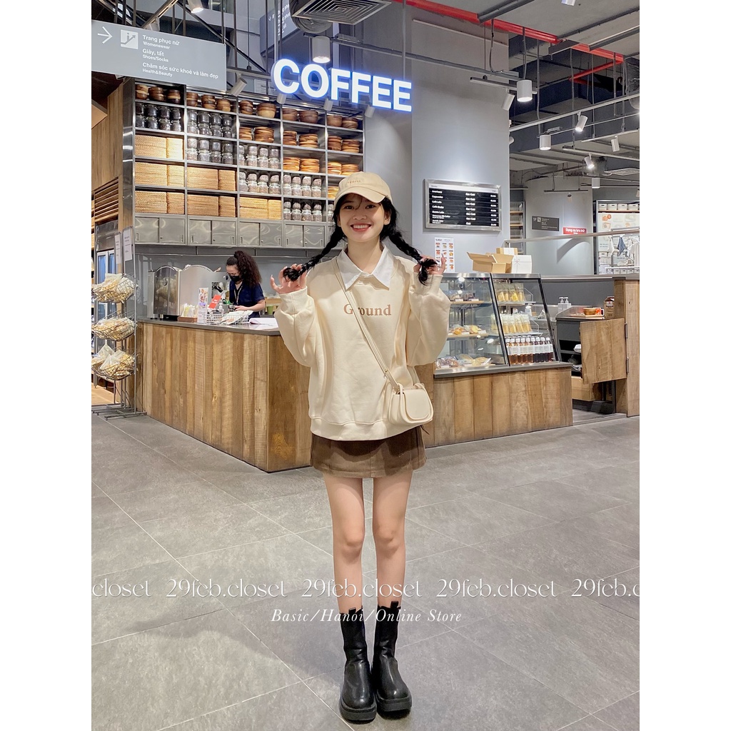 Áo sweater nỉ bông dáng vừa in Ground - 29feb.closet - A120