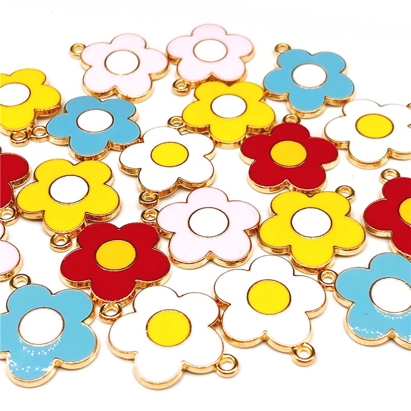 Set 4 mặt dây chuyền hình hoa bằng kim loại tráng men