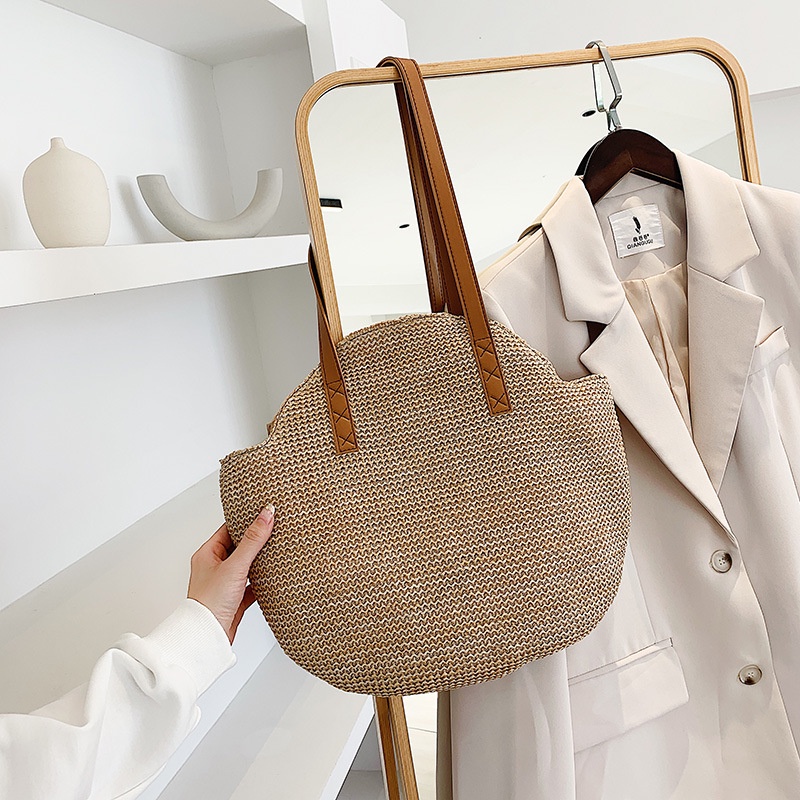 Túi Xách Đeo Vai Đan Lát Ngăn Chứa Rộng Đơn Giản Thời Trang Đi Biển