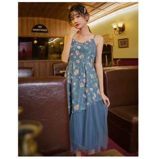 Đầm voan xanh hoa hồng january nhẹ nhàng - muoj - phong cách retro