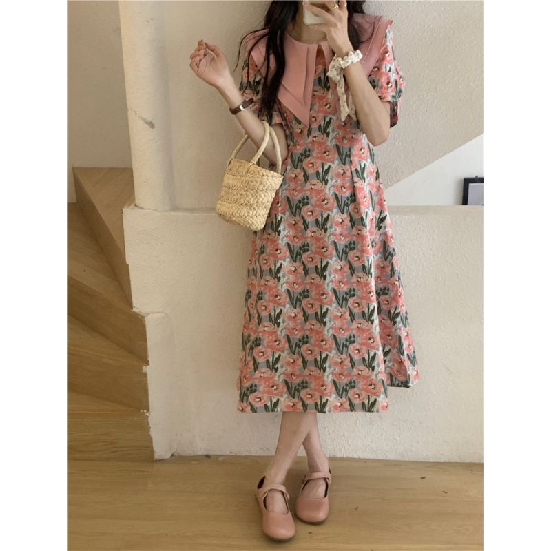 Đầm Hoa Cổ Thủy Thủ Hai Lớp Thời Trang Mùa Hè Xinh Xắn Cho Nữ
