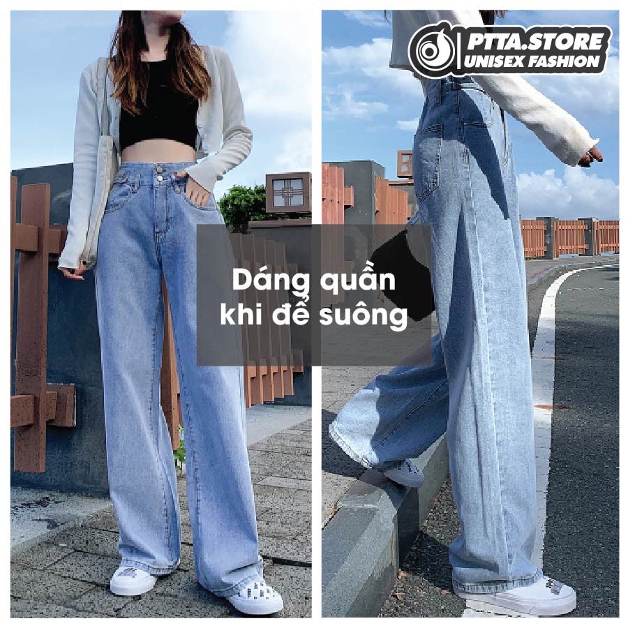NEW Bigsize  Quần Ống Suông Nữ - Lưng Siêu Cao / Jean Ống Rộng đẹp. Đen,Xanh, Sáng, Xám 2Nút 2Đai. Dài 1m05
