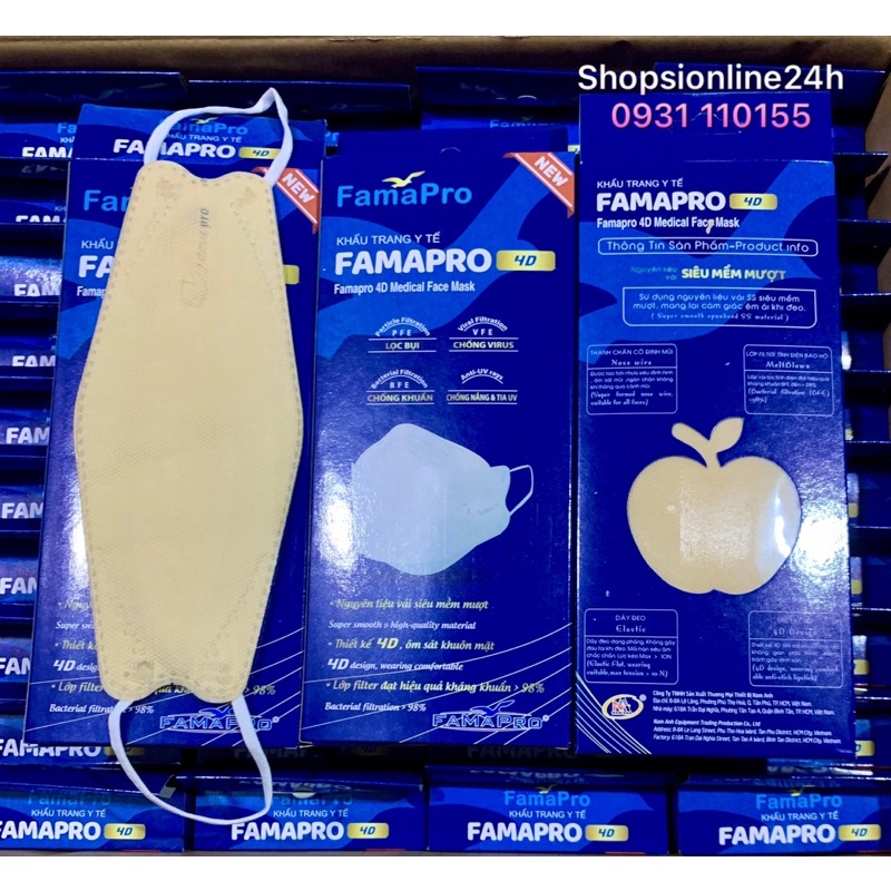 ✅ Hộp 10 cái khẩu trang kf94  4D Famapro  Nam Anh màu kem