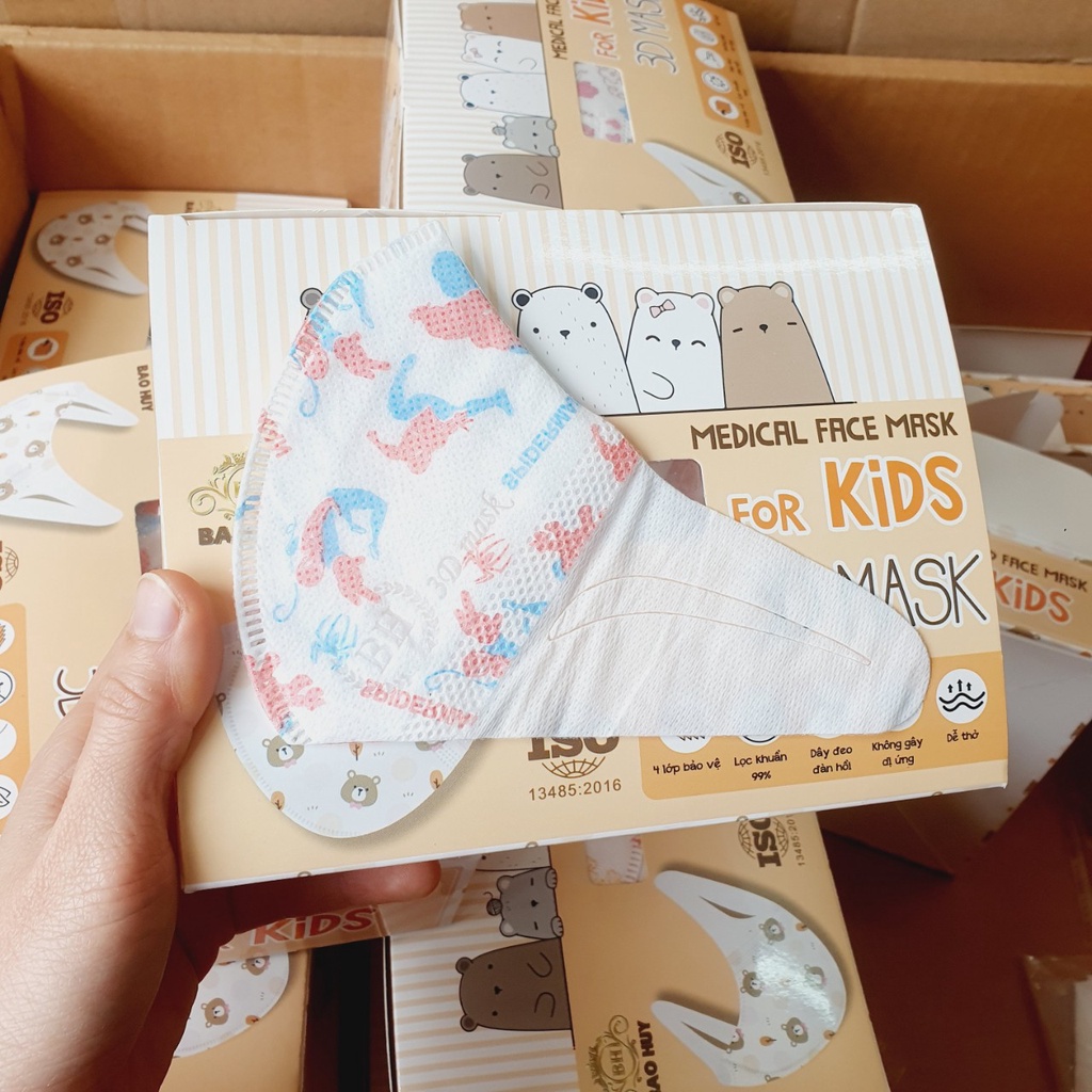 Hộp 50c Khẩu Trang 3D Kids Bảo Huy- Cho Bé Từ 2 đến 8 Tuổi
