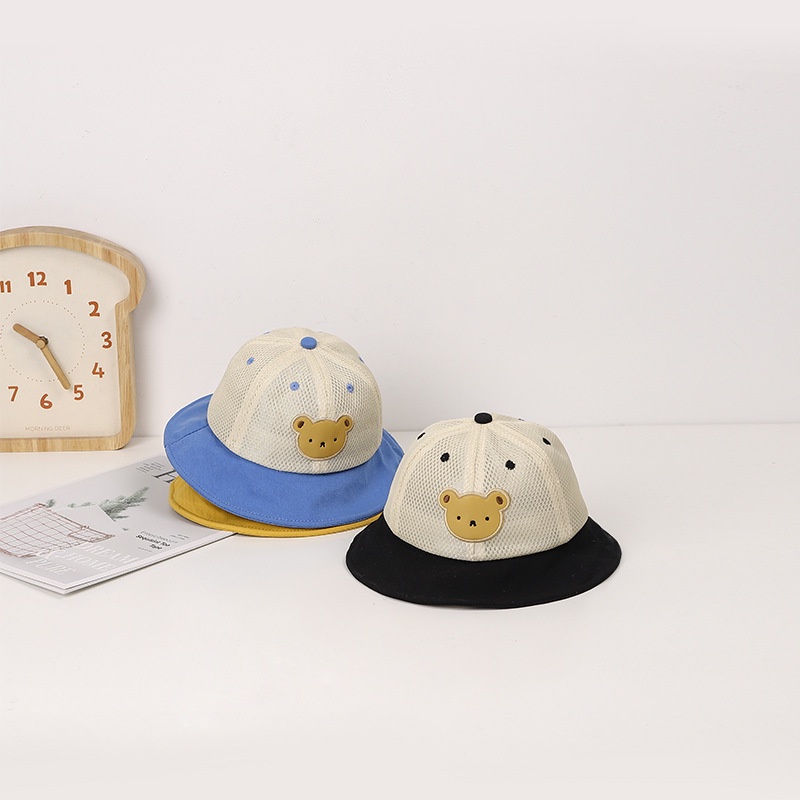 Mũ Tai Bèo Phối Lưới Thoáng Khí Họa Tiết Gấu Hoạt Hình Dễ Thương Cho Bé