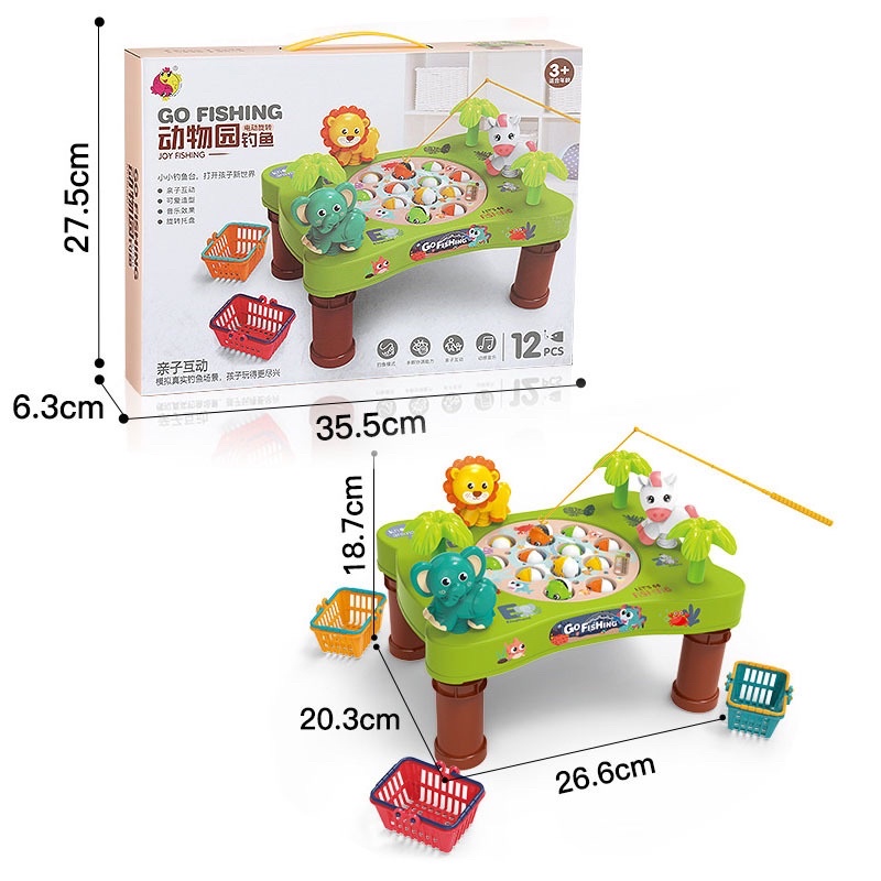 Bộ đồ chơi câu cá cao cấp cho bé -fishing toys-có nhạc-rừng xanh chạy pin-giỏ đựng cá