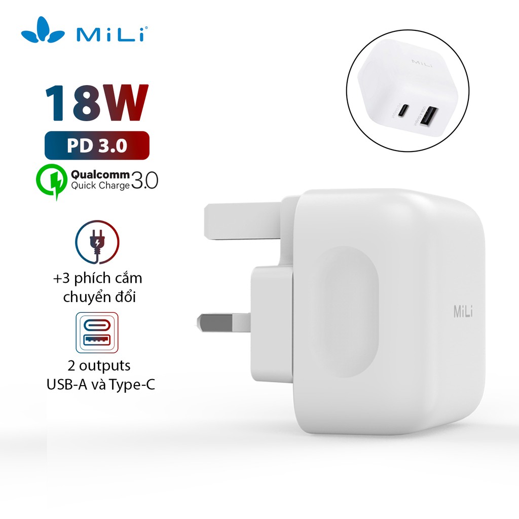 [Mã ELDTR70 giảm 5% đơn 150K] Bộ sạc chuyển đổi đa quốc gia MiLi speedy HC-H18WE