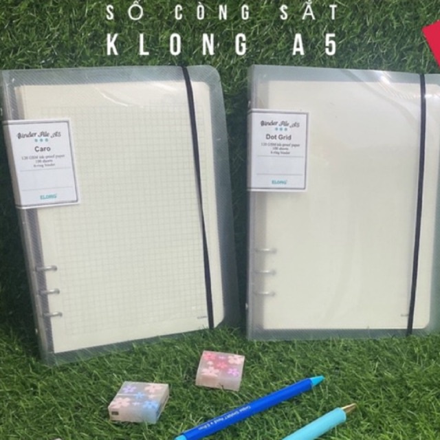 Sổ còng Klong A5 kèm 100 tờ caro / dot grid Binder A5 bìa nhựa trong suốt KLong MS: 994/995