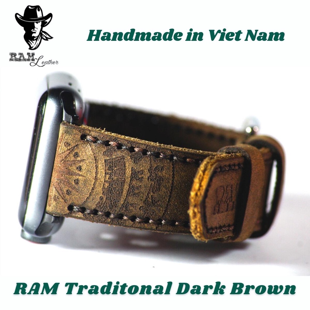 Dây Đồng Hồ Da Bò RAM Leather Sáp Khắc Trống Đồng Nâu Đất Bền Đẹp