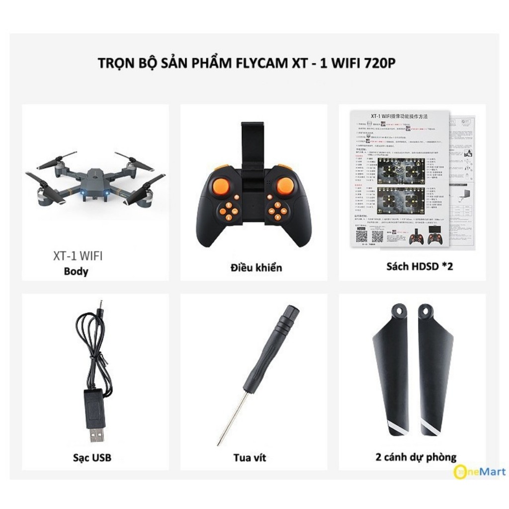 Flycam Mini Điều Khiển Từ Xa XT-1 Kết Nối Wifi Quay Phim Chụp Ảnh Full HD 720P Bảo Hành 1 Đổi 1