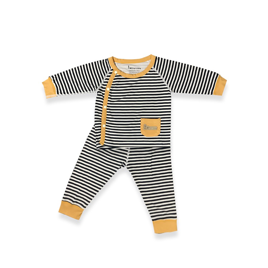Bộ Quần áo FatherCare sơ sinh Cài lệch DT - Kẻ phối túi FC797