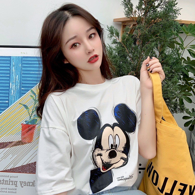 Áo Thun Nữ Ngắn Tay In Họa Tiết Hoạt Hình Dễ Thương Thời Trang Hàn Quốc