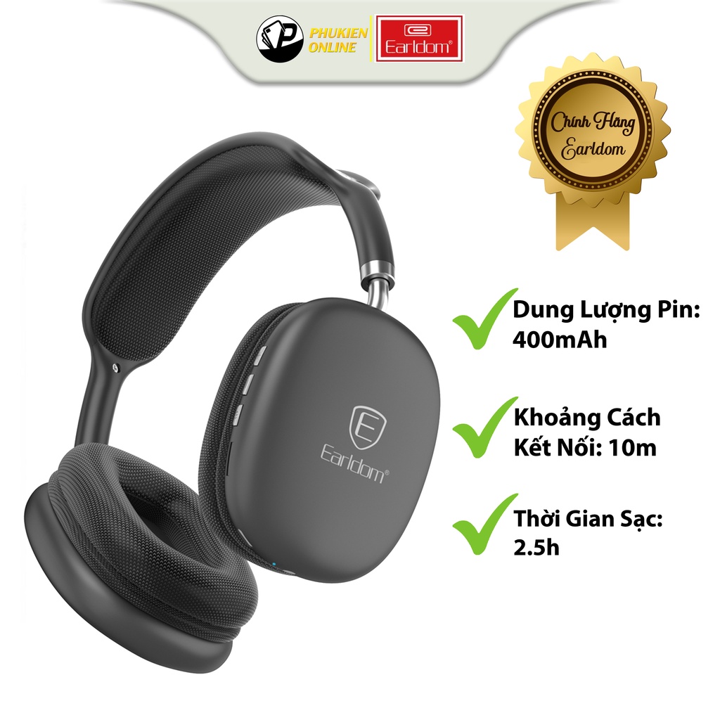 Tai Nghe Chụp Tai Bluetooth Earldom - BH102 Âm Thanh Sống Động Chống Ồn Chủ Động-thiết kế over-ear quen thuộc ôm sát tai
