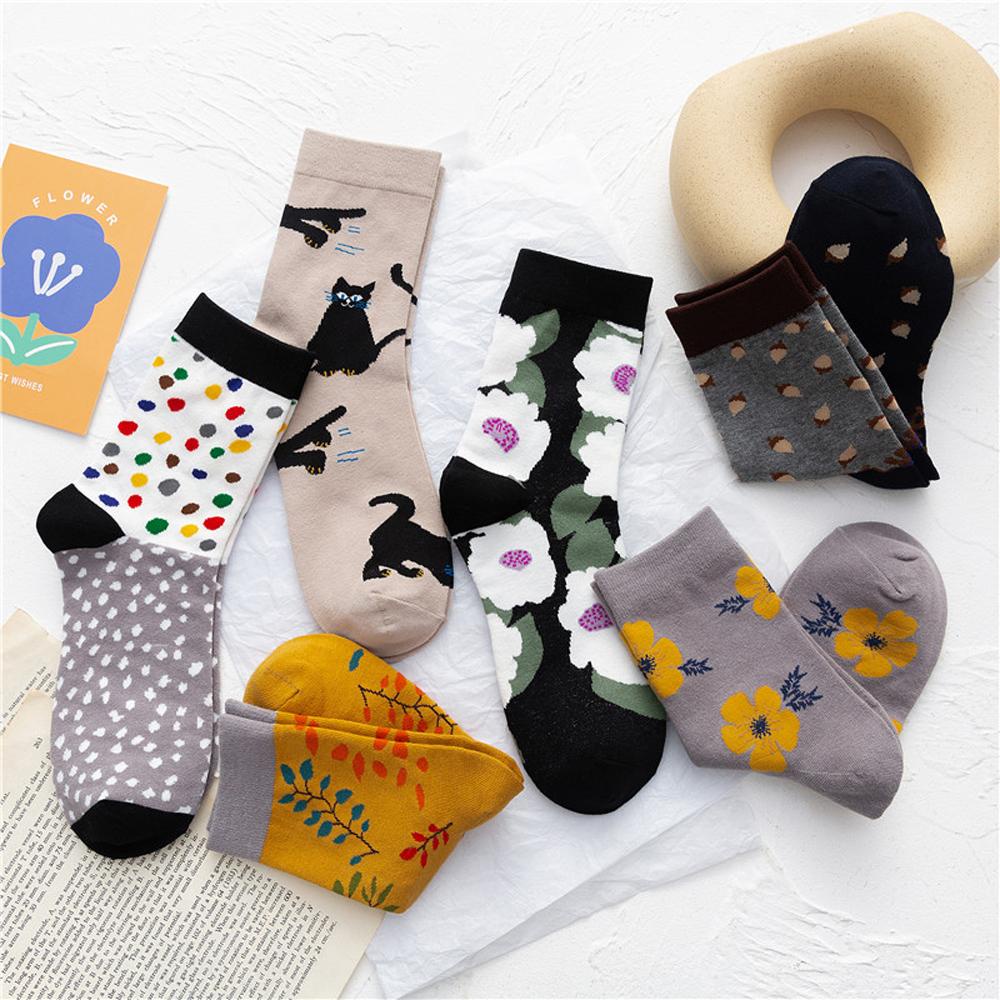 Vớ Cotton Chấm Bi Họa Tiết Hoa Retro Đường Phố Dễ Thương Thời Trang Thu Đông Cho Bé Gái