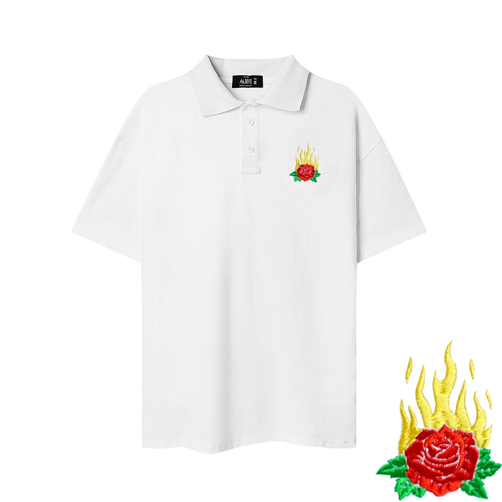 Áo Polo Đẹp MYO Thêu Hoa Hồng Lửa P011