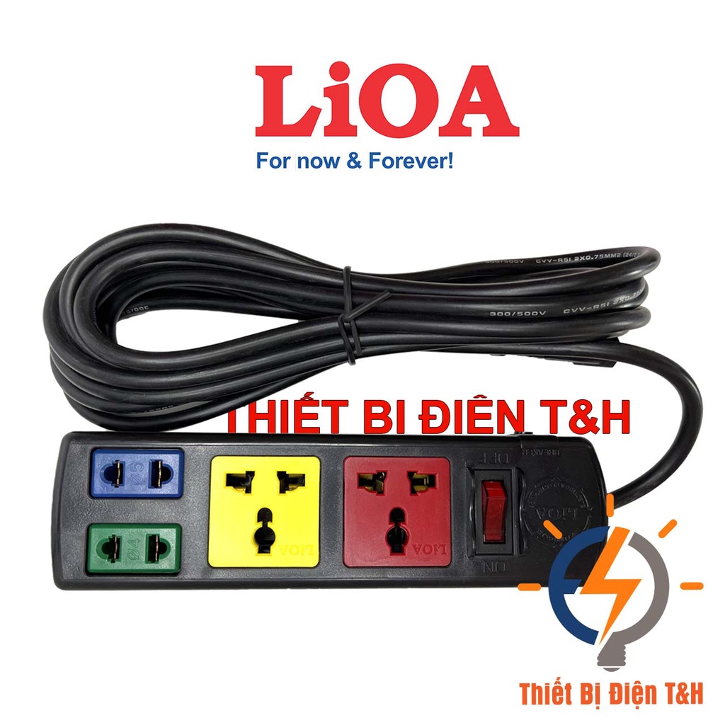 Ổ cắm điện đa năng LIOA kết hợp, 2200W, 4 ổ cắm, 1 công tắc, dây dài 3M, 5M, 2D2S32 - 2D2S52 - Thiết Bị Điện T&amp;H