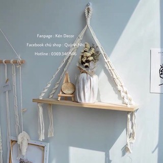 Kệ gỗ treo tường Macrame gỗ Quế thơm