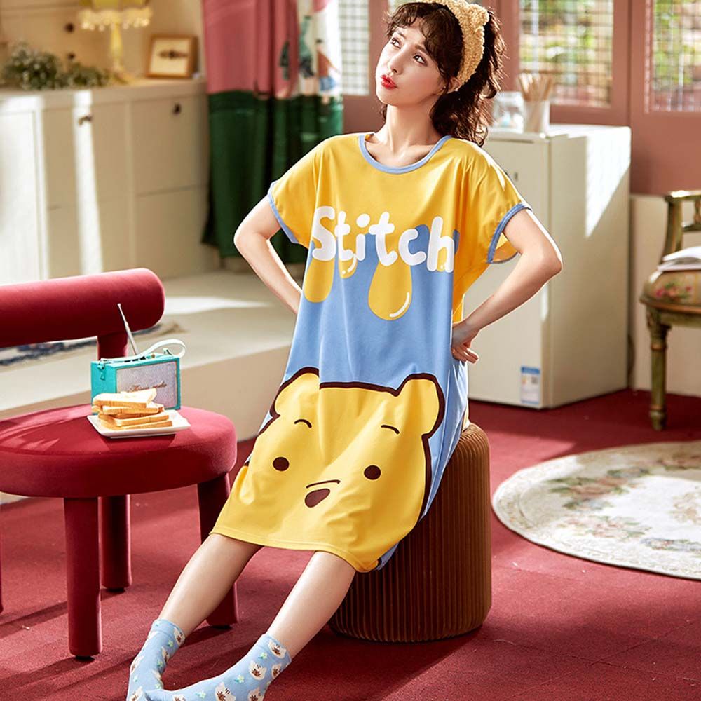Bộ Đầm Ngủ 2 Món Dáng Rộng In Họa Tiết Hoạt Hình Doraemon / Gấu / Doraemon Dễ Thương Thời Trang Mùa Hè Cho Nữ