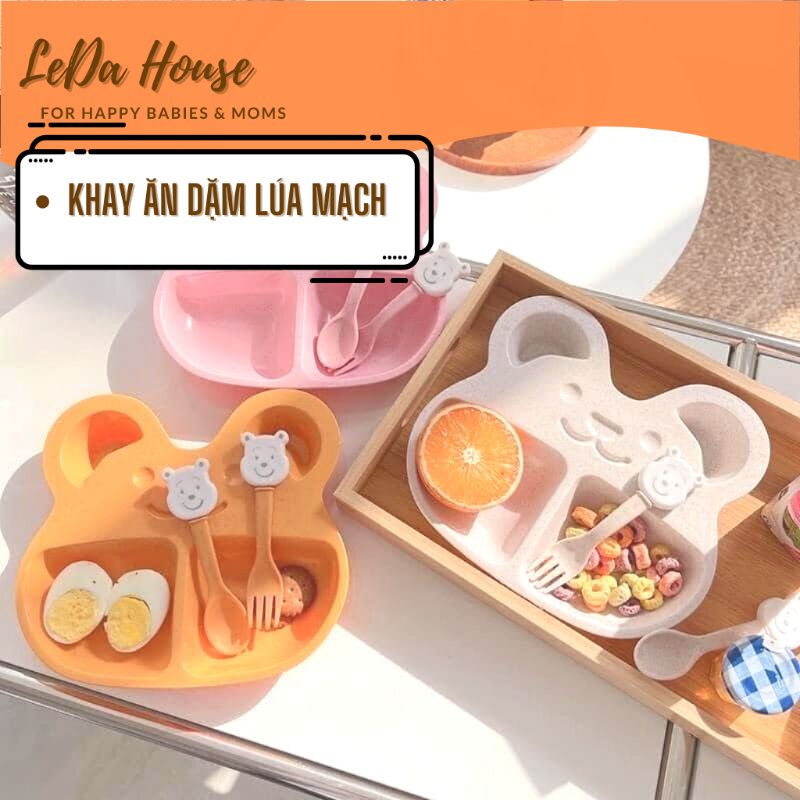 Khay ăn dặm lúa mạch kèm thìa nĩa hình gấu, Ăn dặm chỉ huy blw