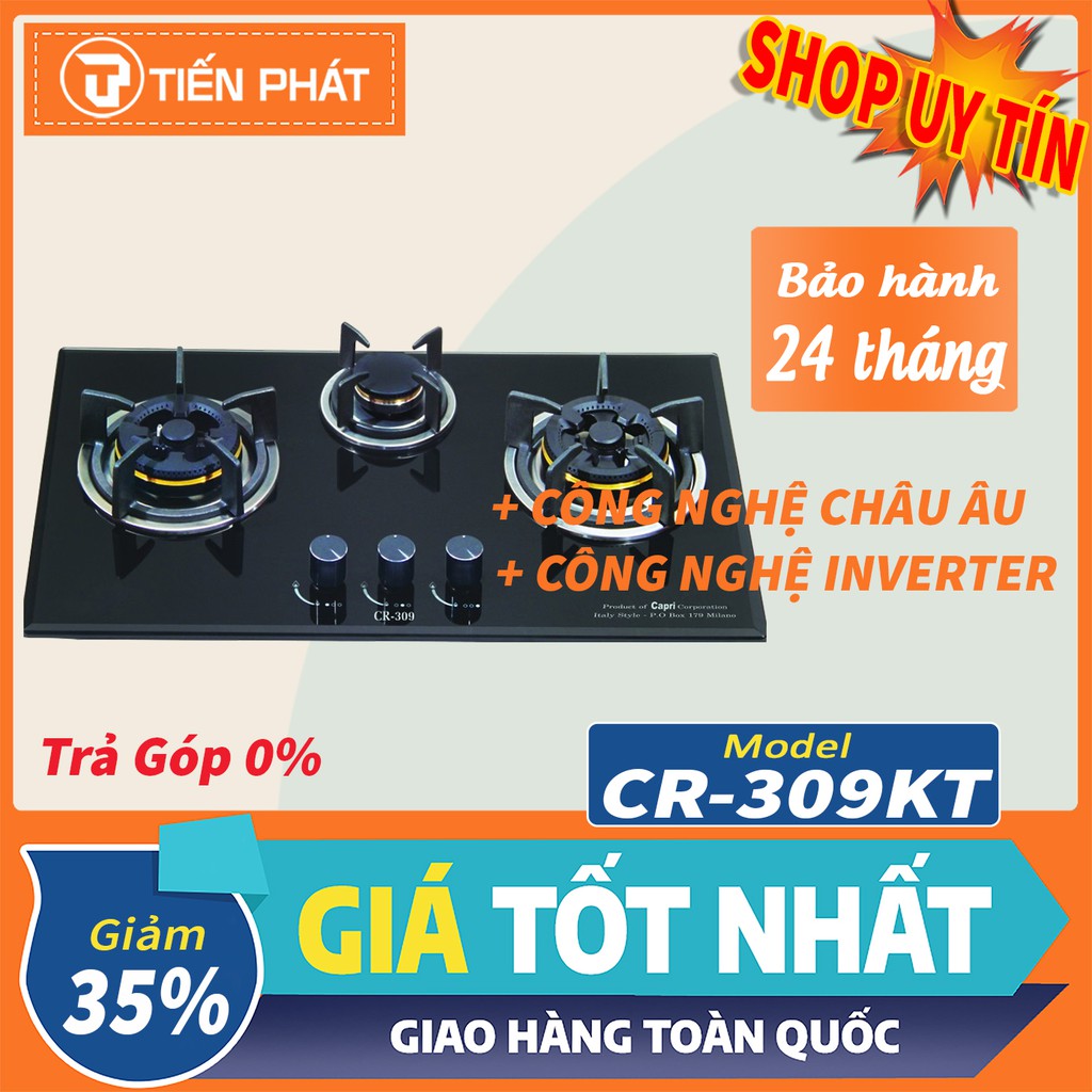 Bếp gas âm kính 3 lò Capri CR-309KT (Black)