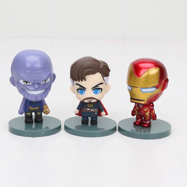 Set 6 Mô Hình Avengers Q Hulk Thanos Iron man Dr Strange Spider man Captain 2 size 6cm &amp; 10cm