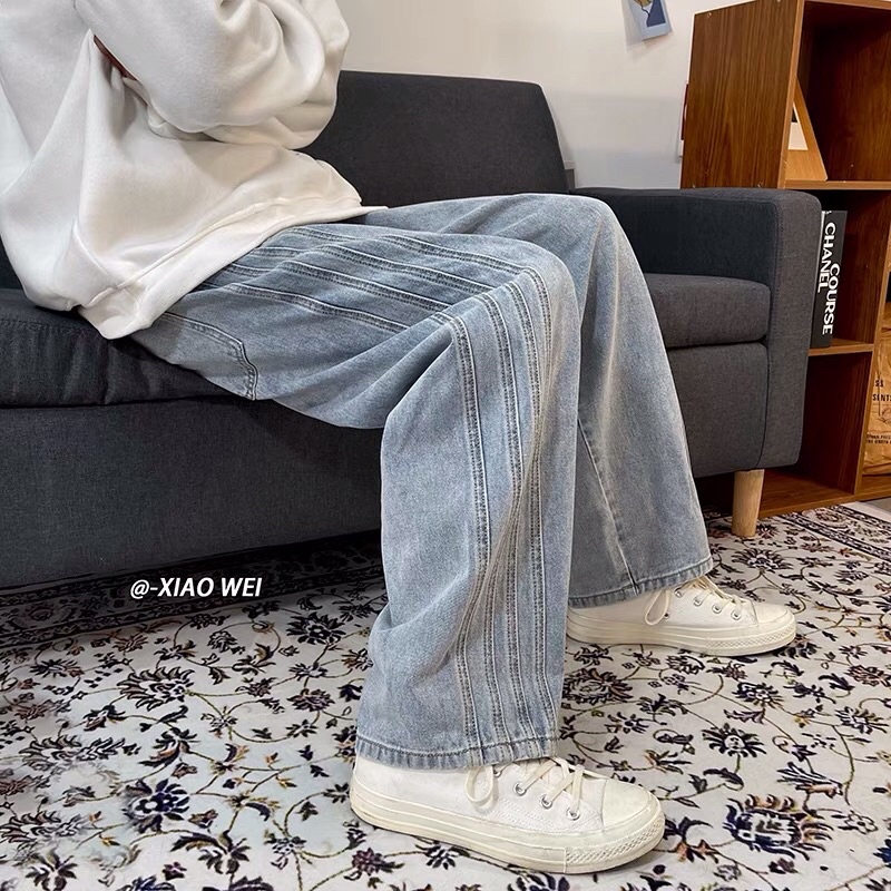 Quần bò jeans ống rộng màu xanh nhạt retro oversize Ulzzang basic cách điệu siêu chất ❤️