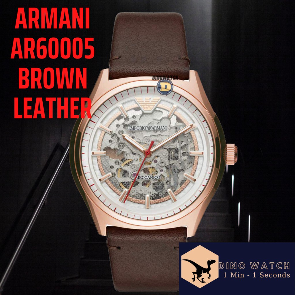 Đồng Hồ Nam Armani Meccanico Automatic Skeleton AR60005, Dây Da Màu Nâu