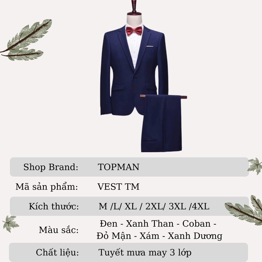 Bộ vest nam Hàn Quốc TOPMAN cao cấp sang trọng lịch lãm không nhăn, không xù | TOPMAN