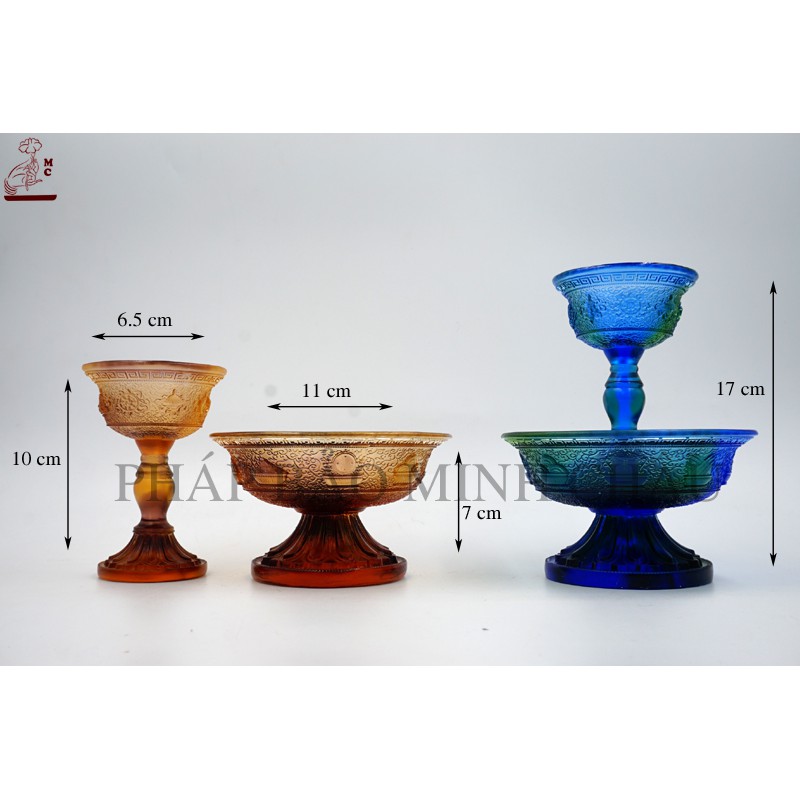 [PHÁP BẢO MINH CHÂU] Chén Hộ Pháp Lưu Ly Nhỏ - To (Xanh - Vàng)
