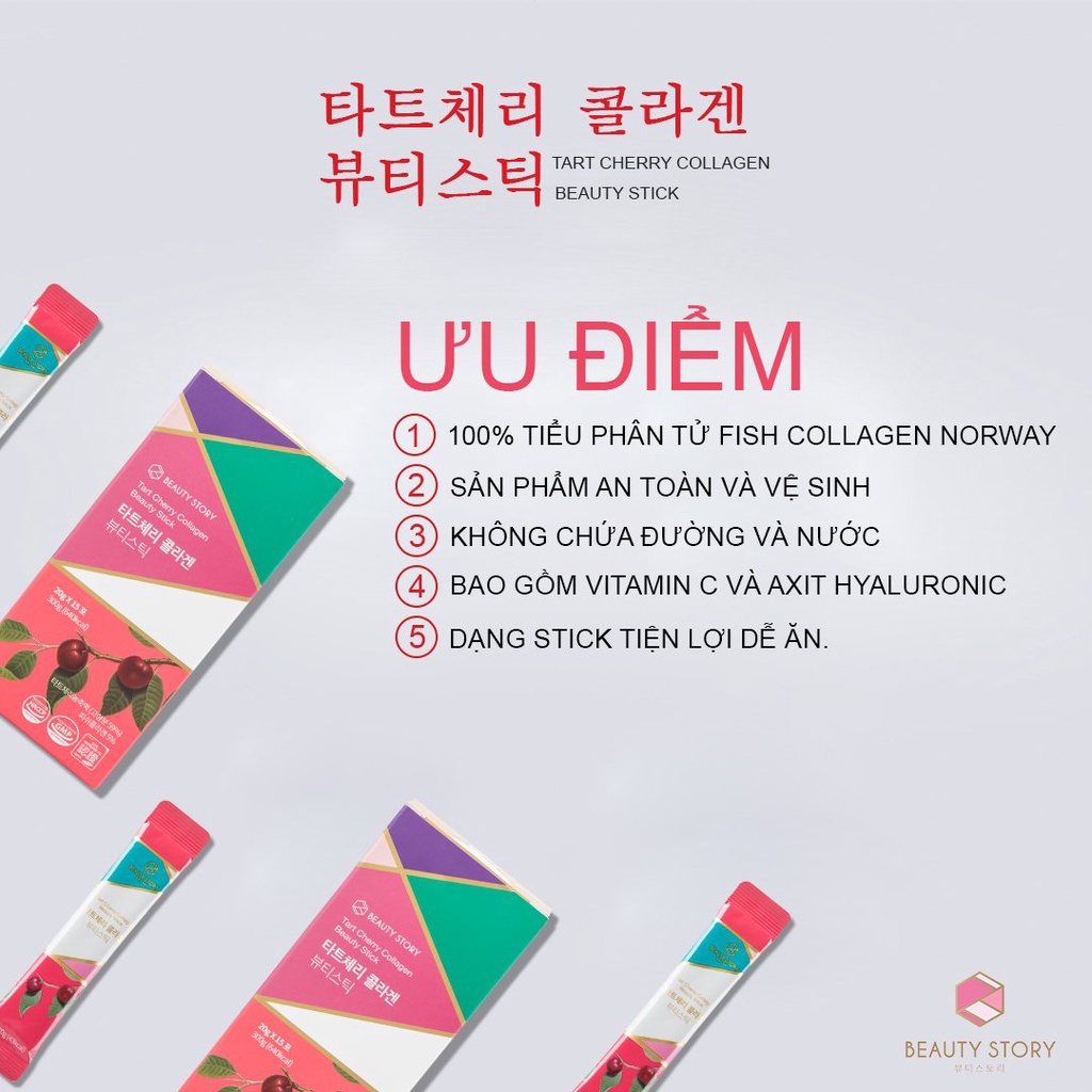 [MUA + GIVE] Thạch Collagen Vitamin BEAUTY STORY Vị Tart Cherry Hàn Quốc - 20g x 15 tuýp