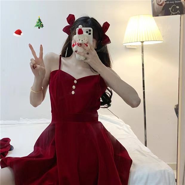 FXDAZI Set đồ nữ 2 mảnh với đầm hai dây + áo choàng tay dài dạo phố mùa xuân phong cách Hepburn