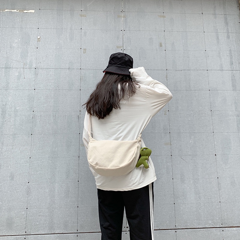 Túi đeo chéo IELGY vải canvas màu trơn có khóa kéo thời trang