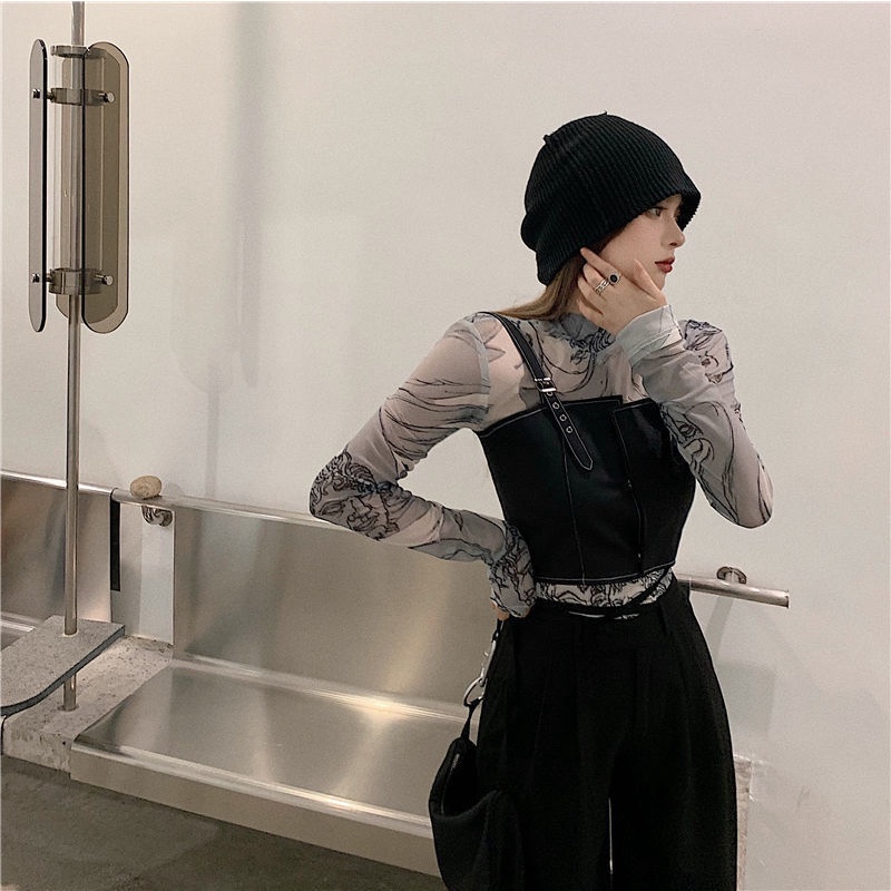 Áo Thun COZOK Lưới Tay Dài Cổ Lọ Thời Trang Cho Nữ