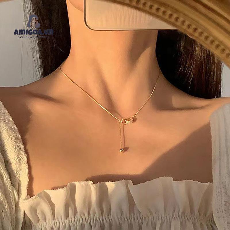 ✨✨Vòng cổ Hạt Tròn Mạ Bạc 925 Đính Đá Lấp Lánh Sang Trọng