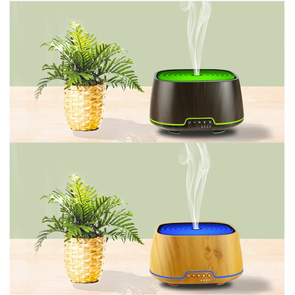 Máy Xông Tinh Dầu Trụ Gỗ Vuông 700ml, Tặng Kèm Remote Điều Khiển Từ Xa, Đèn Led 7 Màu, Tự Ngắt Khi Hết Nước - Bh 6 Tháng