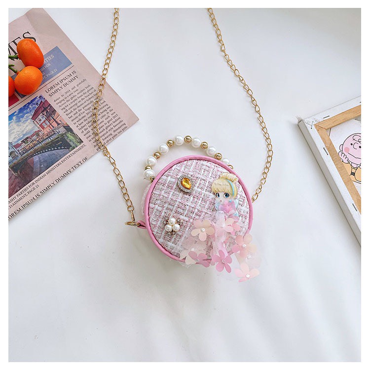 Túi xách hình tròn dành cho bé gái, họa tiết đính kèm siêu xinh - Hàng Quảng Châu Cao Cấp (6130)