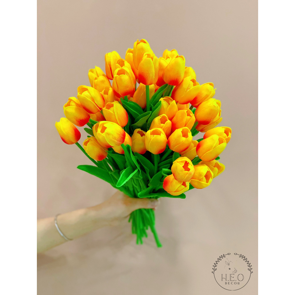 Hoa tulip giả Heodecor HL008, giống thật 99% hoa lụa decor cao cấp