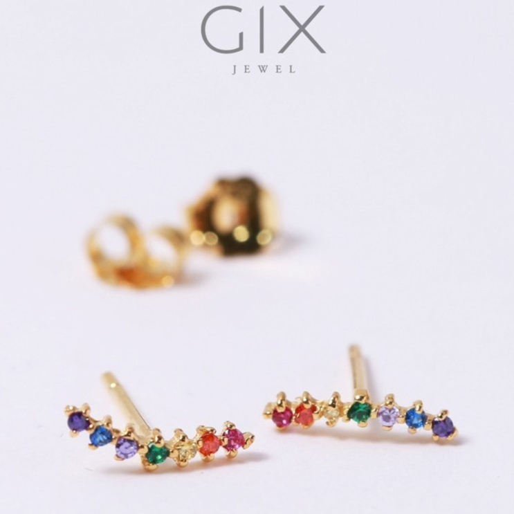 Bông tai bạc cao cấp đẹp cho nữ mạ vàng đính đá cầu vồng đẹp lạ Gix Jewel SPGBT17